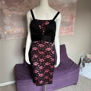 Le Chateau Black‎ and Pink Lace Midi Dress with Corset Style Top Size XL